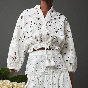 Cara Cara Perrin white embroidered cropped cotton top